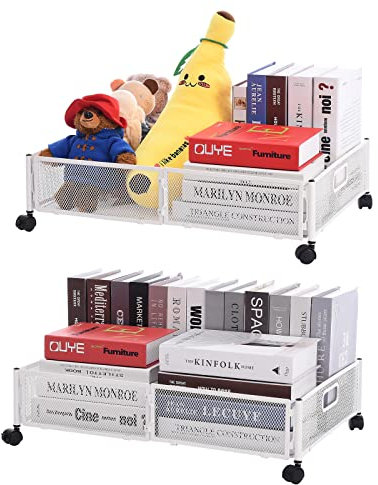 Caluself Contenitore sotto il letto con ruote, cassetto, montaggio senza attrezzi, per vestiti, biancheria da letto, coperte e scarpe (60 x 40,5 x 16 cm)