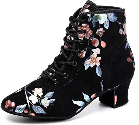 HROYL Stivali da Ballo Latino Americano Donna Punta Chiusa Tacco Basso Scarpe da Ballo Salsa e Bachata-YH-5-S,EU 37