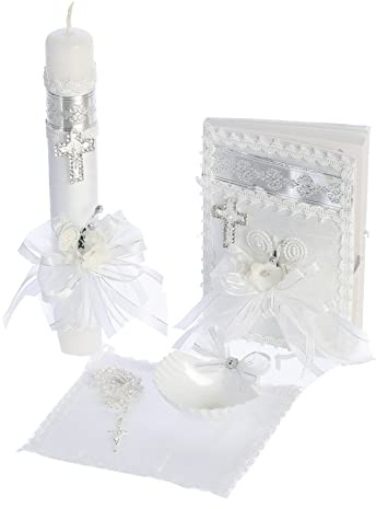 Baby Catholic Baptism Candle Set for Boys Baptismal Candles for Baptism for Girls Kit Favors Bible Greek Christening bela