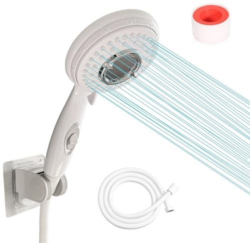 sisiten Handbrause mit Ein-/Aus-Schalter, wassersparend, Hochdruck-Duschkopf, 150 cm Schlauch, Wandmontage, Weiß lackiert