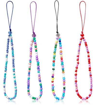 Rumyve 4PCS Mobile Phone Charms - Set of 4 Colorful Handcrafted Ceramic Bead Phone Straps (Multicolor, Blue, Purple, Red)
