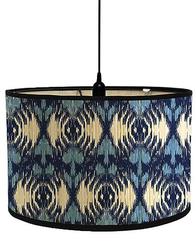 FANSU Paralume E27 Vintage in Tessuto Giallo Blu - Lampada Comodino a Tamburo per Tavolo, Lampadario Copertura Accessori Luce Sostituibile