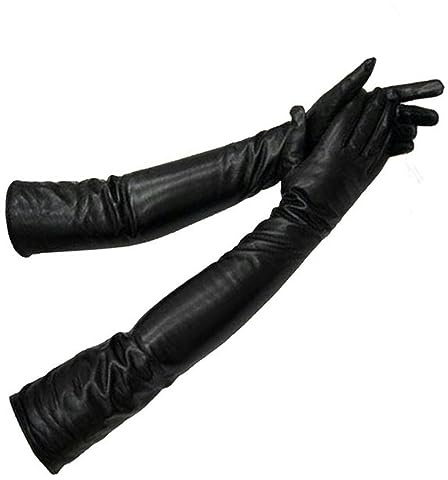 WILsem dam lång handske fårskinn läder svarta handskar kvinnor äkta vantar kvinnlig tunn foder stil arm ärm, 60 cm, 7