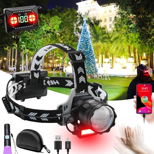 Linterna frontal más brillante, 12.000 lúmenes, impermeable, luz roja, linterna de cabeza LED, súper brillante, recargable, alta potencia, faro para camping, pesca, senderismo, sombrero duro, equipo