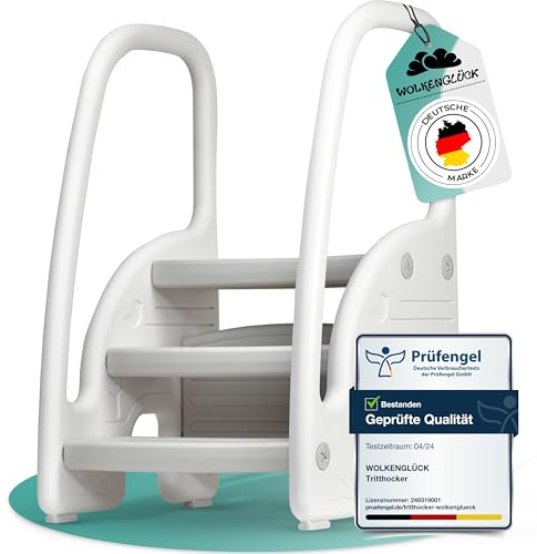 WOLKENGLÜCK® Sgabello per bambini (3 livelli) – Sgabello antiscivolo per bambini da 1,5 a 6 anni (carico fino a 70 kg) – Scala per bambini per bagno, lavandino, cucina o toilette – Sgabello per