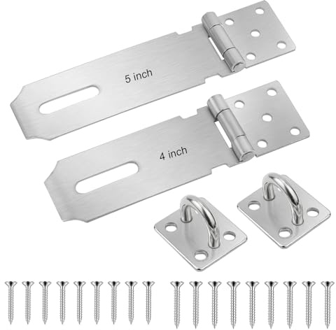 2 Stücke Vorhängeschloss Haspe 4 Zoll, 5 Zoll 304 Edelstahl Schlossriegel Überfalle Schloss, Sicherheitsüberfalle mit Schrauben, Edelstahl Türschloss Hasp für Tür Fenster Schrank(Silber)