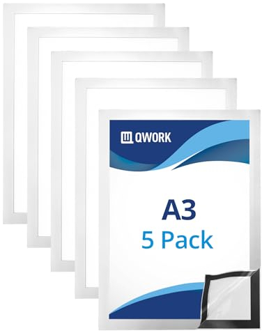 QWORK® 5 Stk. Magnet Bilderrahmen A3, Dokumentenhalter mit Magnetverschluss Passend für A3-Zertifikate, Anzeigen, Bilder, Fotos (Silber)