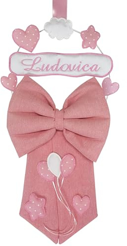 Fiocco Nascita bimba Rosa PERSONALIZZATO con NOME Ricamato Made in Italy micocca Baby