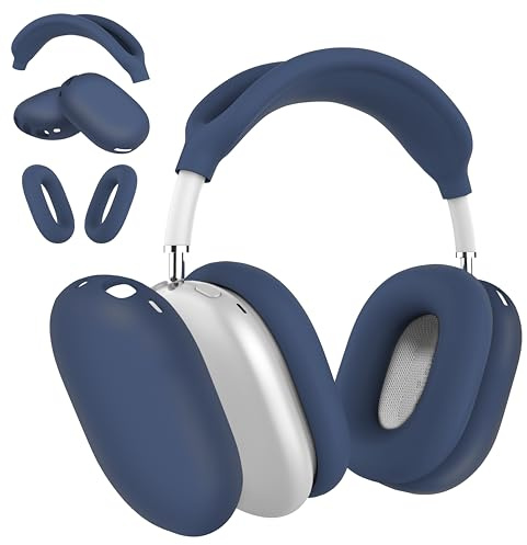MyGadget Zubehör Set kompatibel mit Apple Airpods Max [3 in 1] - 1x Kopfband Abdeckung | 2X Ohrpolster jeweils für Innen & Außen - Silikon Hüllen in Dunkel Blau