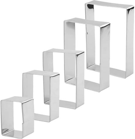 5uds Cortador de Galletas Rectangular, Acero Inoxidable Cortador de Galletas Cuadrado Diferentes Tamaños Moldes de Galletas Rectangulares Juego de Cortadores de Galletas para Hornear
