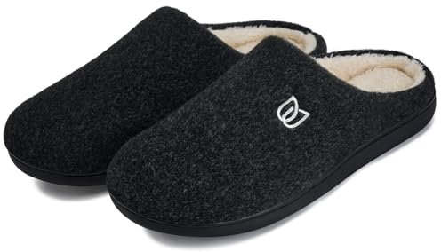 WateLves Filzpantoffeln Herren Hausschuhe Pantoffeln im Herbst und Winter Slipper Unisex mit Rutschfest Sohle Filzlatschen(Schwarz, 42/43EU)