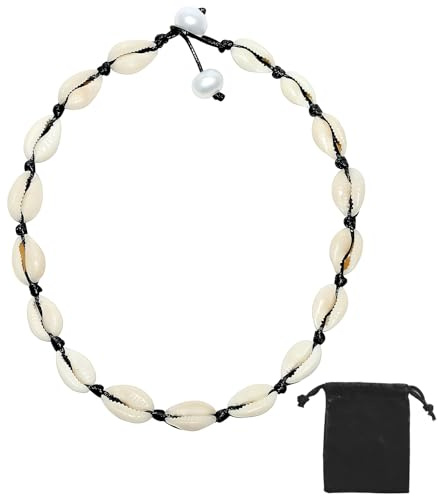 DHWEKU Muschelkette Weiß, Natürliche Muschelketten Hawaiianische Choker Halskette Puka Boho Verstellbares Halskette Choker Kette Damen für Sommer Strand Schmuck