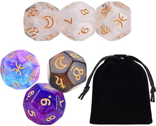 EIHI 2 Juegos de 6 Dados las doce constelaciones en el plano de la eclíptica Acrílicas Multicolores para Astrología Tarot Cartas Constelación Adivinación Plantilla