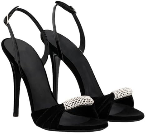 KOPQMJKIDFH Damen High Heel Sandalen mit Offener ZehenpartieAbgehängtes Rundes Offenes Zehenkleid Schuhe Büro Partei Hochzeit Fersenhöhe 12CM,Black,38