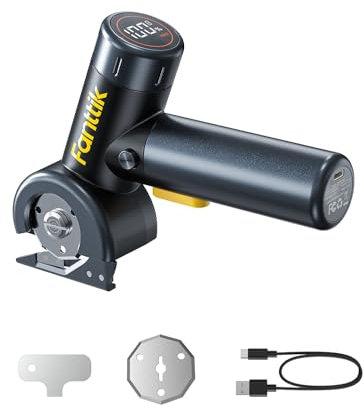 Fanttik C8 Nano 3.7V Cordless Electric Scissors with LED Display, Rechargeable Cardboard Cutter with 2 Blades, EasySwap Blade Change, LED Light, for Thin Cardboard Carpet Leather - Black