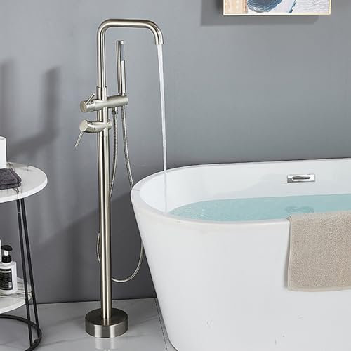 Badewanne Armatur Badewannenarmatur mit Dusche Gebürsteter Wasserhahn für freistehende Badewanne mit Handbrause und Brauseschlauch Duscharmatur Einhebelmischer