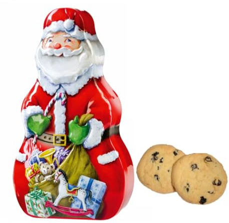 Churchill's® | Galletas Gotas de Chocolate Negro | Lata de metal Papá Noel Decoración en relieve con galletas | Lata de regalo Galletas Chocolate negro