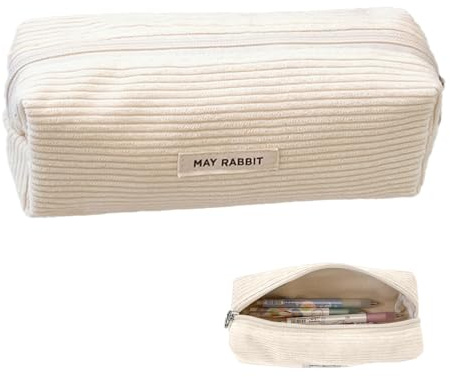 LUHOCIY Federmäppchen Cord, Cord Mäppchen Beige,Pencil Case Aesthetic für College/High School/Junior High School/Grundschule/Büro, hochwertiges Back to School-Saison-Geschenk, Kordstoff (Beige)