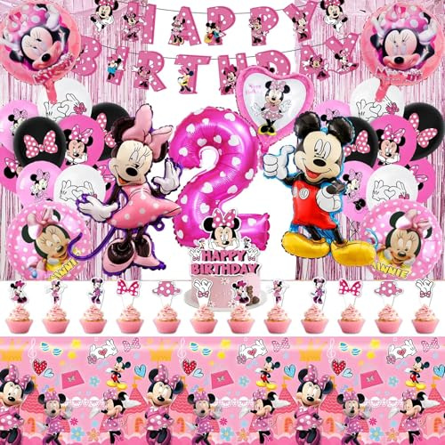 Pink Ballon 2 Jahre Kindergeburtstag Deko, 45pcs Rosa Geburtstag Luftballons Kit, Kinder Geburtstag Deko mit Banner Regenvorhänge Tortendeko
