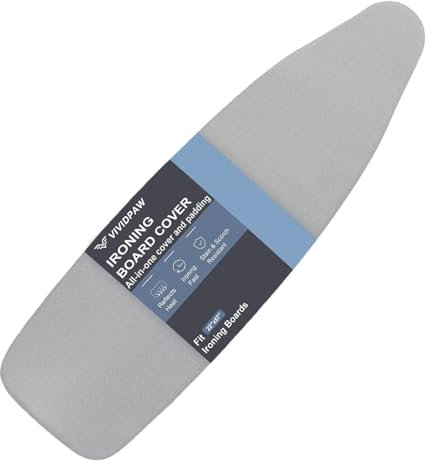 Extra Large Ironing Board Cover and Pad 22x57, 21x57 Thick Padding, Elastic Edge, Silicone Coated, Resist Scorching and Staining, Adjustable Fastener, Heavy Duty Padded Iron Board Covers (Grey)