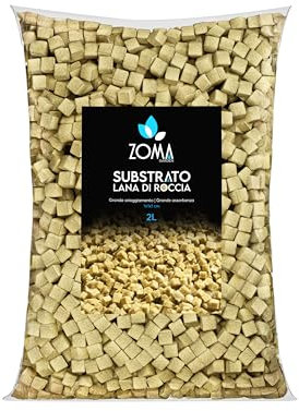 ZOMA Lana di roccia per piante, Substrato professionale in cubetti 1x1x1, Perfetto per Idroponica e Coltivazioni senza suolo, Inerte ad alta resistenza e drenaggio ottimale - 2 l