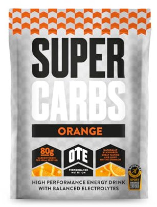OTE Super Carbs - Energy Supplement Drink with 80g of Carbohydrates and a Balance of Electrolytes - Vegan-Friendly - 6 Sachets (Orange)