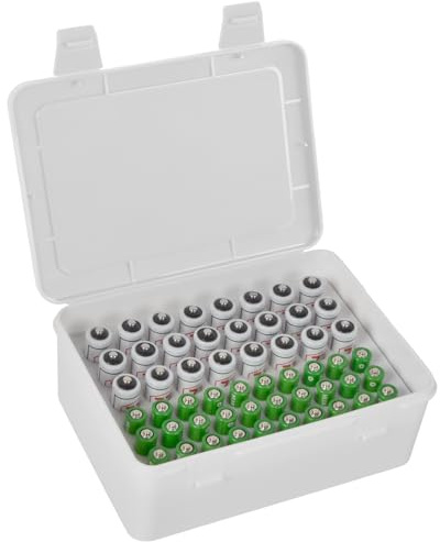 FULLCASE Batterilåda batteri förvaring arrangör för 54 AAA AA-batterier, batteriförvaring, batteriförvaringslåda, endast låda – vit