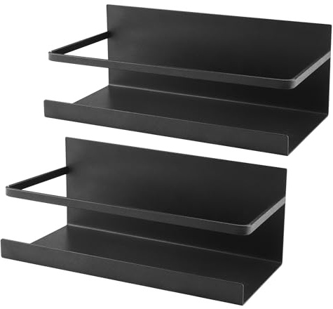 Zosenyer Mensola Magnetica Frigo, 2 Pezzi Portaspezie Magnetico per Frigorifero e Lavatrice, Organizzatore per Cucina, Risparmio Spazio (Nero)