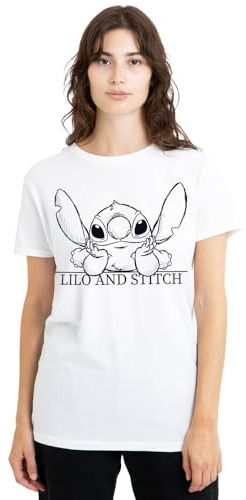 Disney Lilo Stitch Relax Sketch Camiseta de Mujer, Blanco, S