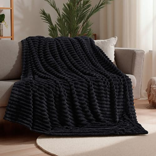 Joiedomi Twin Kuscheldecke für Bett, 152x203cm, Weiche Schwarze Fleece-Decke, Geschenk für Frauen, Mütter und Mädchen, Weiche Wolldecke Warme Flanelldecke als Tagesdecke