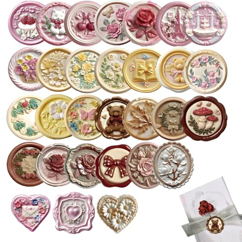 30 Stück Selbstklebende Wachssiegel, Wachssiegel Selbstklebend, Siegelwachs Aufkleber, Vintage Dekoration für Hochzeiten Hochzeitseinladungen Einladungskarten Umschläg (Pink 1)