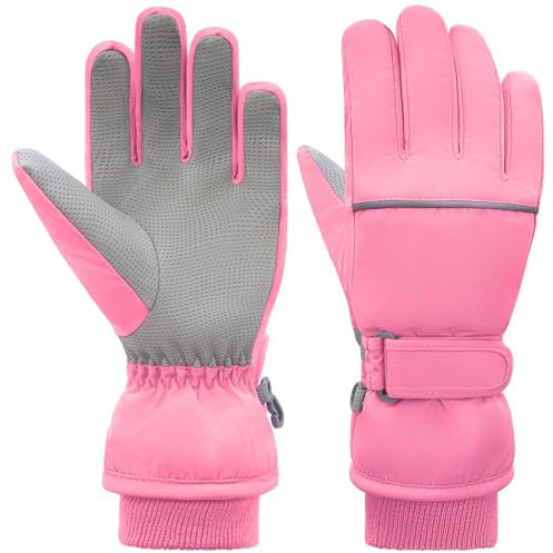 YUHAN PRETTY Kids Winter Ski Gloves Waterproof Children Girls Boys Fleece Thermal Snowboard Snow Gloves Mittens for Cold Weather(9-11Years)