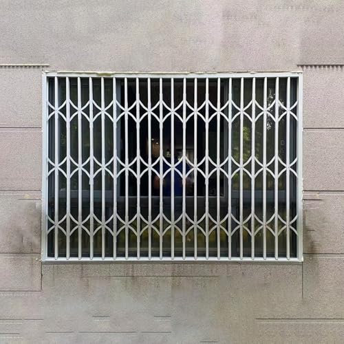 Garde Corps Fenetre Grille de Sécurité Anti-effraction Pour Fenêtre/Fenêtre Coulissante avec Serrure, Barreaux de Fenêtre Métalliques Pliables à Pousser-tirer, Barreaux de Sécurité Blancs pour Fenêtre