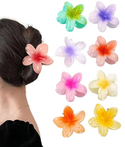 FUGLUS 8 Pièces Pinces à Cheveux en Forme de Fleur pour Femme,Jolie Pince à Cheveux Colorées Hawaïenne,Accessoires Hawaïens pour Cheveux-Épais,Cadeaux pour Filles et Femmes