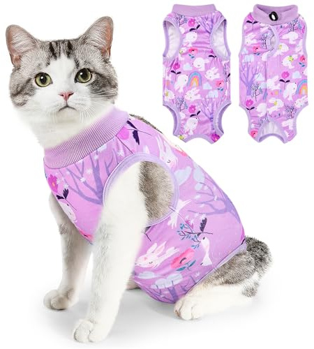 SlowTon Cat Recovery Suit - Cat Onesie for Cats After Surgery Female Male, Kitten Clothes Cats Surgical Spay Suit Abdominal Wounds, E-Collar Alternative Bodysuit Shirt Anti-Licking (Purple, L)