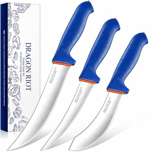 DRAGON RIOT Metzgermesser Set 3-Teilig, Flexibles Ausbeinmesser & Fleischermesser aus Edelstahl, Profi Schlachtermesser mit Ergonomischem Griff, Geschenk für Hobbyköche & BBQ