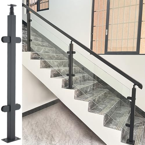 GIVROLDZ Poteau de garde-corps en verre noir, système de garde-corps en acier inoxydable 304 pour balcon intérieur ou extérieur, terrasse, terrasse, balustrade, escalier, piscine,Mid post,35.8 in/91cm