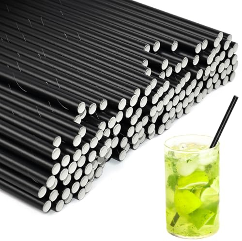 LANSKYLAN 600 PCS Pajitas de Papel Negro Biodegradables de 19.7 cm, Pajitas de Papel Desechables, Pajita dePapel Negro para Bebidas Cocktails Jugos y Café, Pajita Desechable y Compostable para Fiestas
