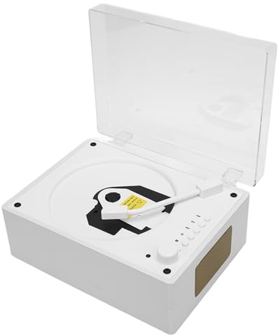 VBESTLIFE Lecteur CD de Bureau Vintage avec Haut-parleurs, Lecteur CD de Valise Rétro Rechargeable Portable pour la Maison, Bluetooth 5.0, USB Flash, AUX (Couleur de Grain de Bois Blanc)