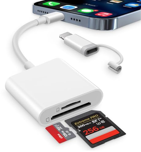 Dalimee SD Kartenleser USB C Lightning für iPhone, Apple MFi Certified, SD Card Reader mit SD und Micro SD/TF Kartensteckplatz, Plug-and-Play, Kartenlesegerät für iPhone15/16/17/iPad/MacBook/Laptop