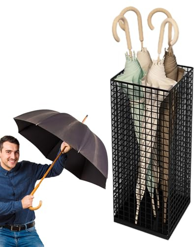 Regenschirmständer aus Metall - Schmaler Aufbewahrungseimer, Organizer Halterung aus wasserdichtem Eisen, freistehender Gehstockhalter, stabiler und rostfreier Regenschirmhalter |