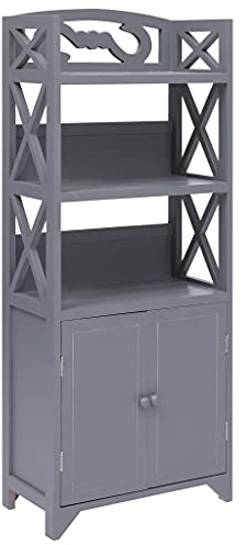 QUAHEAS Badrumsskåp grått 46 x 24 x 116 cm, Paulownia-trä, robust badrumshylla, mångsidigt förvaringsskåp för handdukar, badrumstillbehör, hall och kontor