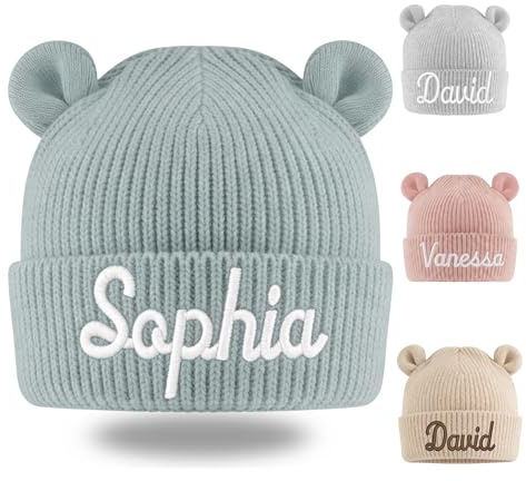 smartaini Babymütze personalisiert mit Namen – Strickmütze Baby 6–24 Monate, Erstlingsmütze & Kleinkind Mütze, personalisiertes Baby Geschenk zur Geburt, Babygeschenk