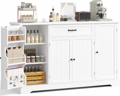 Xbro Sideboard 142cm, Küchenschrank mit Arbeitsplatte, Weiß | Buffetschrank mit Schublade, 4 Türen und integrierten Türablagen, großer Stauraum, Wohnzimmerschrank für Küche und Esszimmer