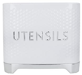 KitchenCraft Lovello Utensil Holder, Textured with Geometric Hexagon Pattern Cutlery Holder, 2 x 1 x 16 cm (8 x 4 x 7), Ice White