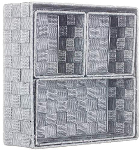 Brandsseller Lote de 4 Cajas de Almacenaje 28 cm, 26 cm, 13 cm (2x) Caja de Almacenamiento sin Tapa Cesta Organizadora para Estantería Aspecto Ratán - Gris Claro