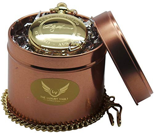 Rocky Marciano Signed 24kt Gold Plated Pocket Watch and Chain in Metal Gift Case Boxing Memorabilia