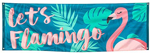 Boland 52552 - Banner Let´s Flamingo, Größe 74 x 220 cm, Polyester, Wanddekoration, Hängedekoration, Fahne, Partydekoration, Geburtstag, Beach Party, Mottoparty, Karneval, Bunt