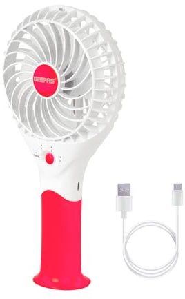 GEEPAS Ventilador recargable | Mini ventilador portátil USB de mano para el hogar, oficina, viajes, uso personal al aire libre | 3 ajustes de velocidad 8 horas de tiempo de funcionamiento, ultra