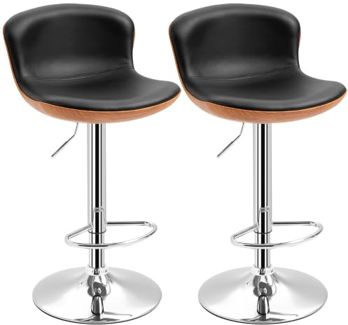 HOMCOM 2er-Set Barhocker, Bistrohocker mit Fußstütze, Drehbar, Schwarz | Barstuhl, Höhenverstellbar, Küchenhocker aus Kunstleder, für Wohnzimmer, Esszimmer